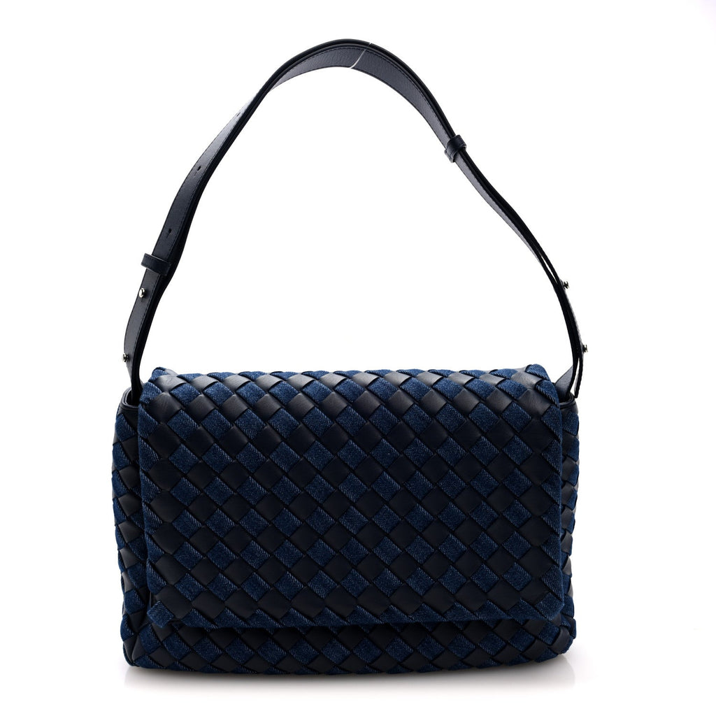 Denim Nappa Intrecciato Padded Messenger Abyss Indigo
