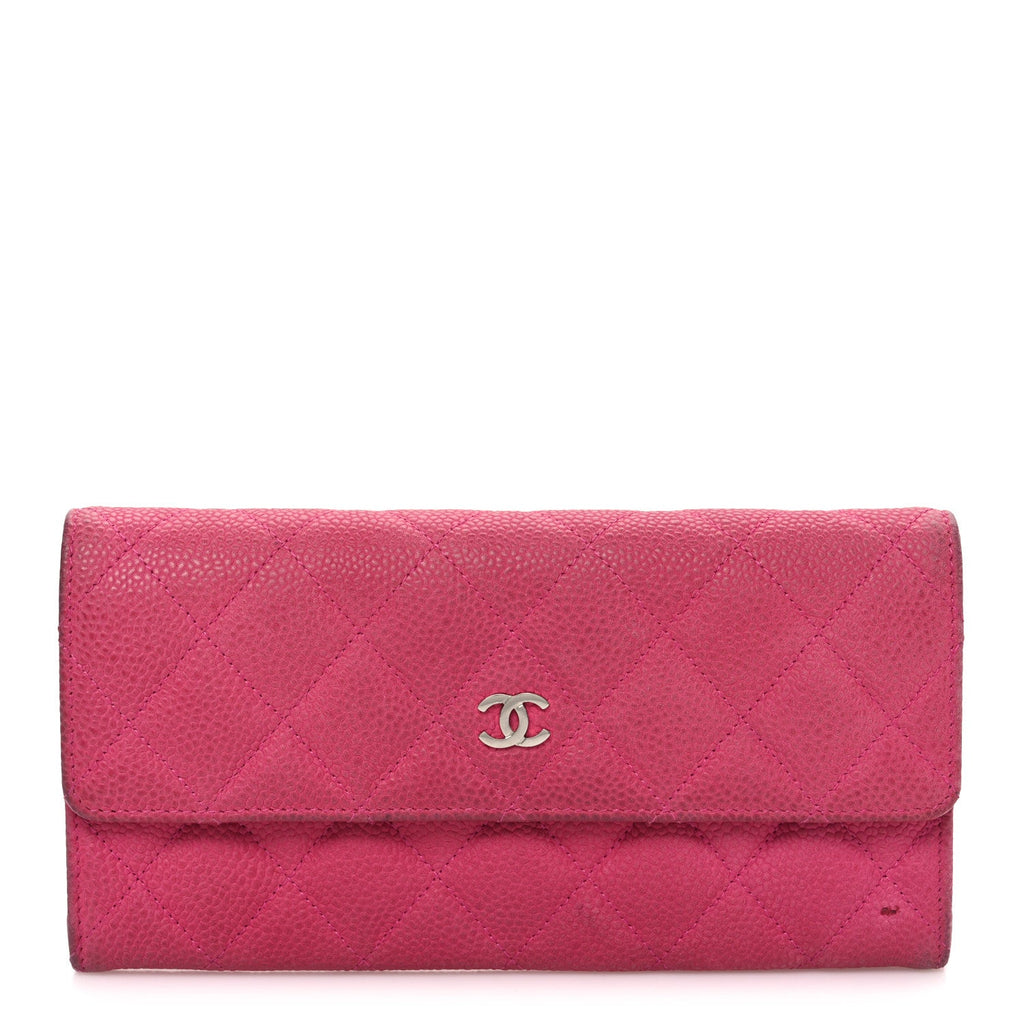 Caviar Quilted Large Gusset Flap Wallet Pink