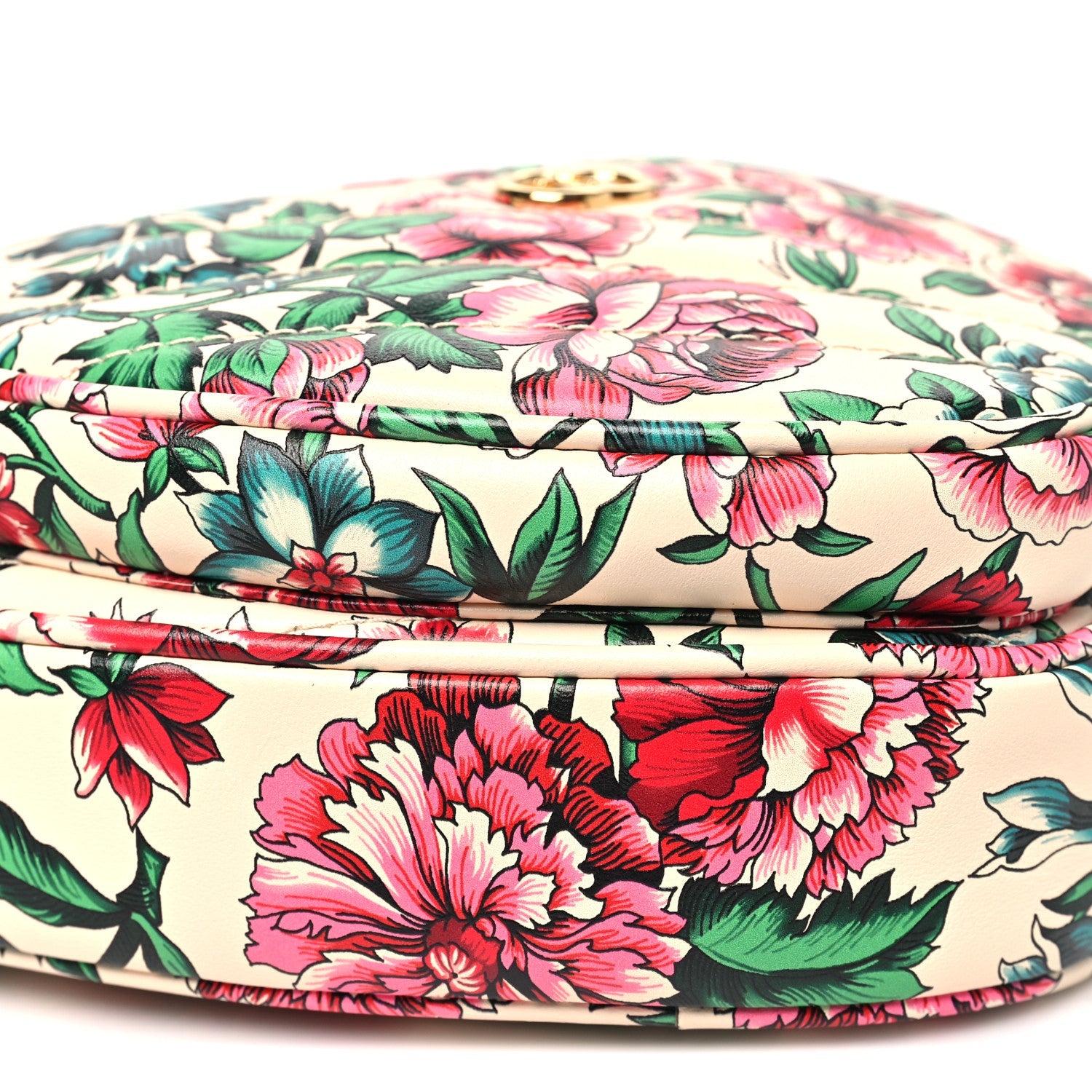 Calfskin Matelasse Diagonal Brit Roses Print Mini Interlocking G Heart Shoulder Bag  White Multicolor