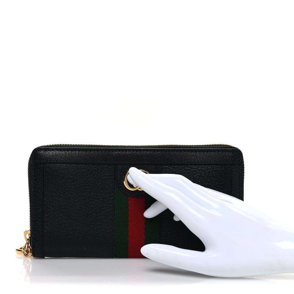 Calfskin Web Ophidia Zip Around Wallet Black