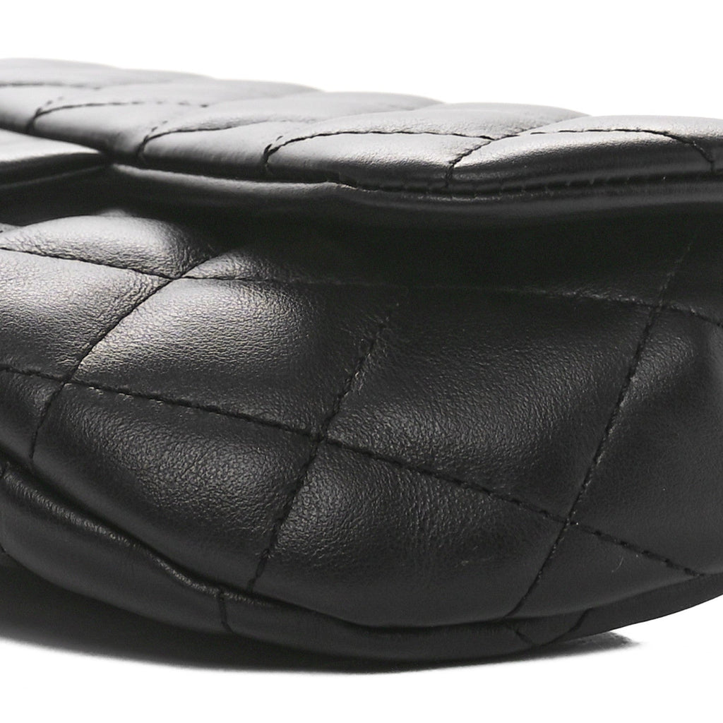 Calfskin Quilted CC Uniform Flap Belt Bag Black