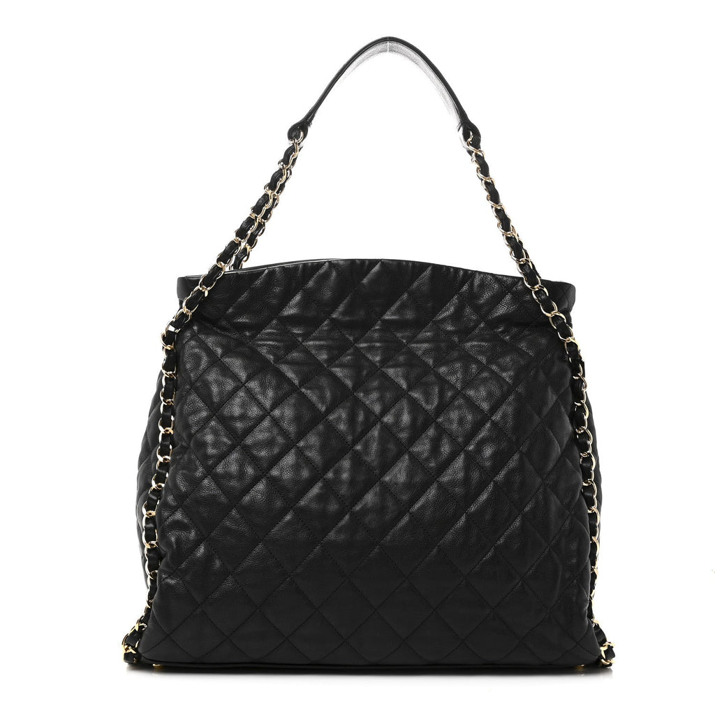 Calfskin Quilted Large Chain Me Hobo Black