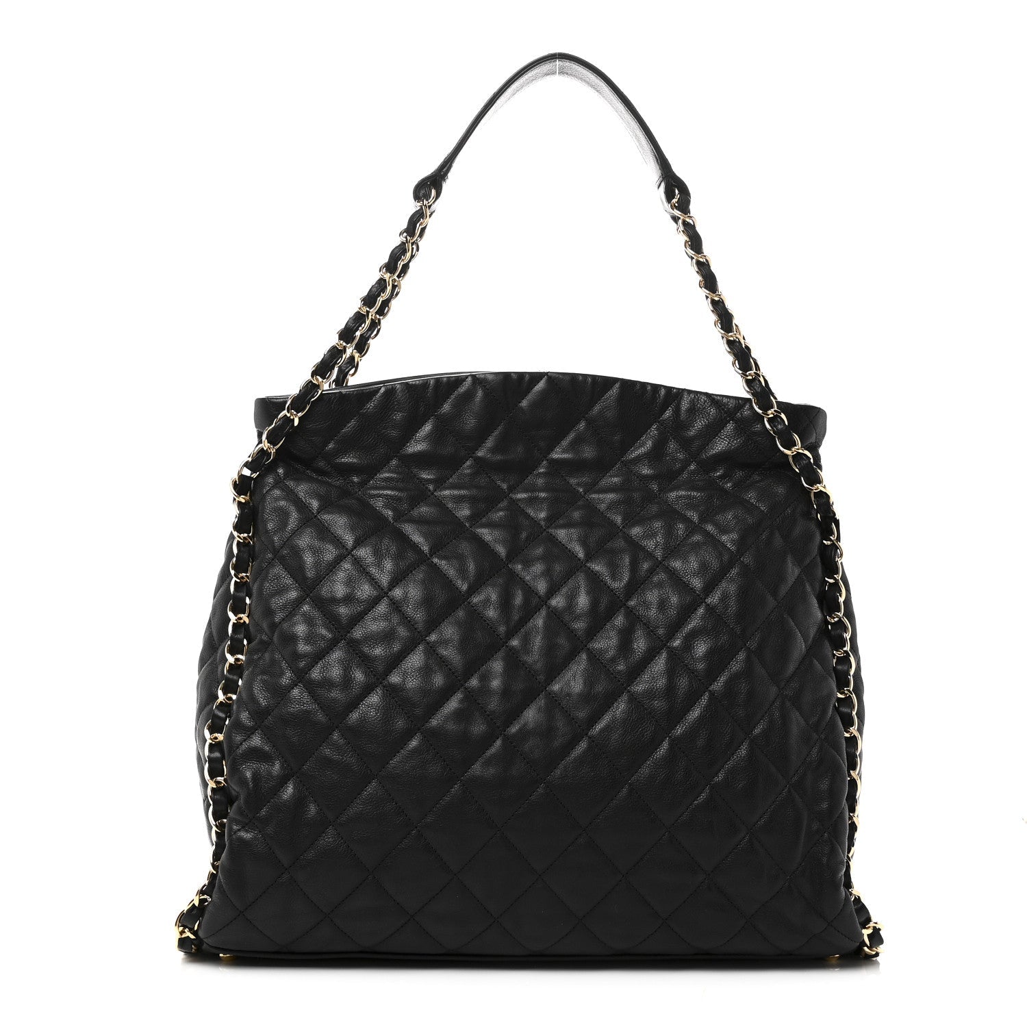 Calfskin Quilted Large Chain Me Hobo Black