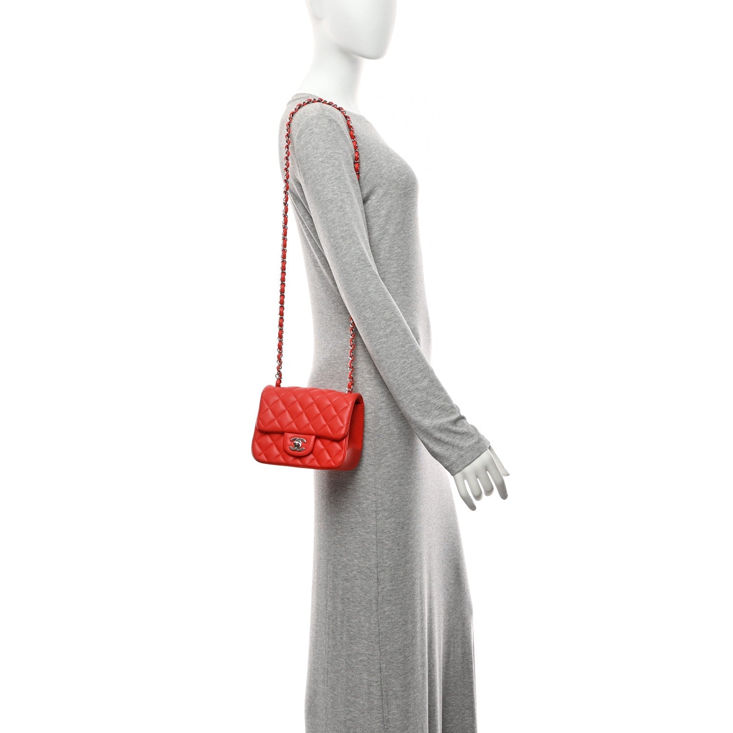 Lambskin Quilted Mini Square Flap Red