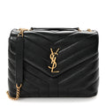 Calfskin Y Quilted Monogram Small Loulou Chain Satchel Black