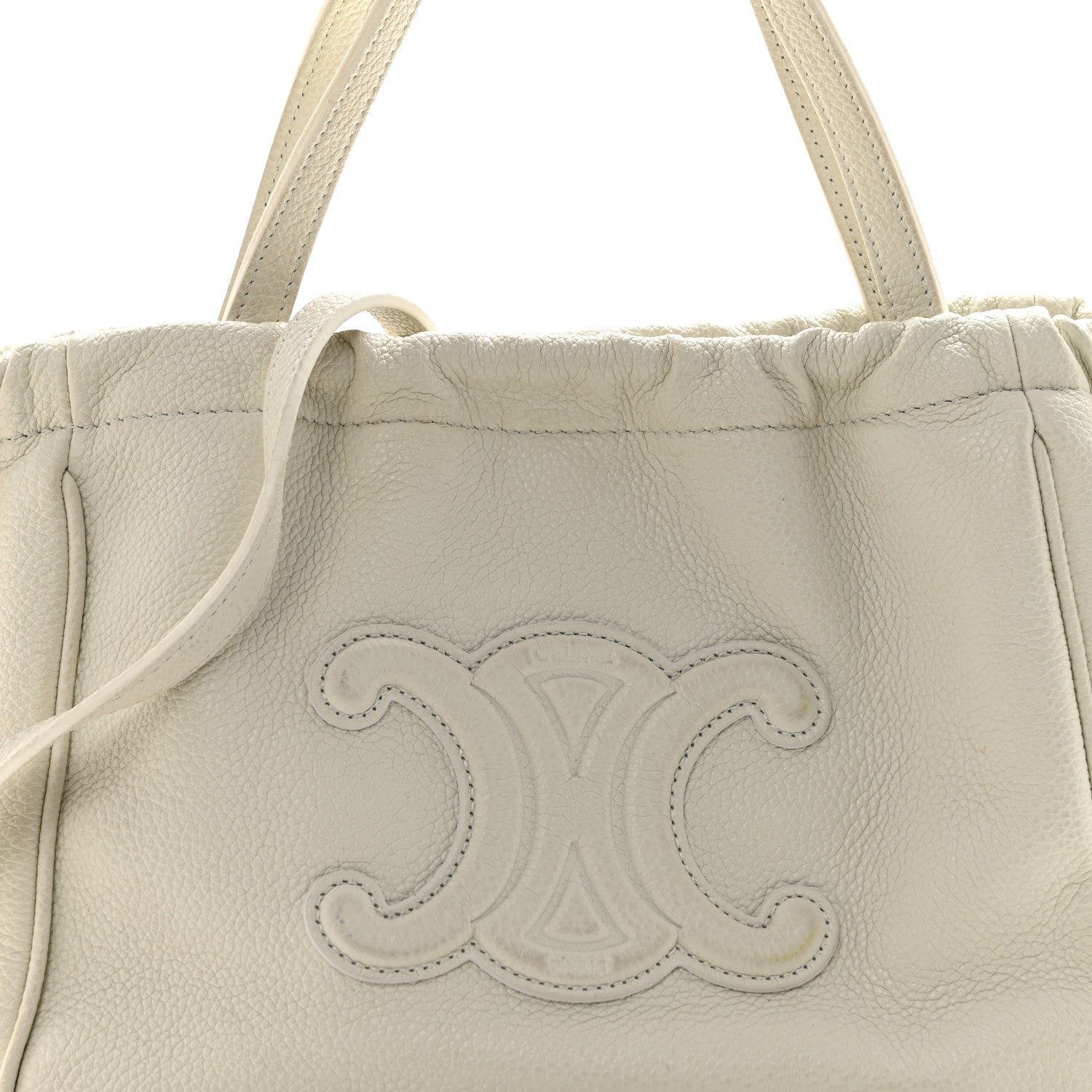 Calfskin Cuir Small Triomphe Cabas Drawstring White