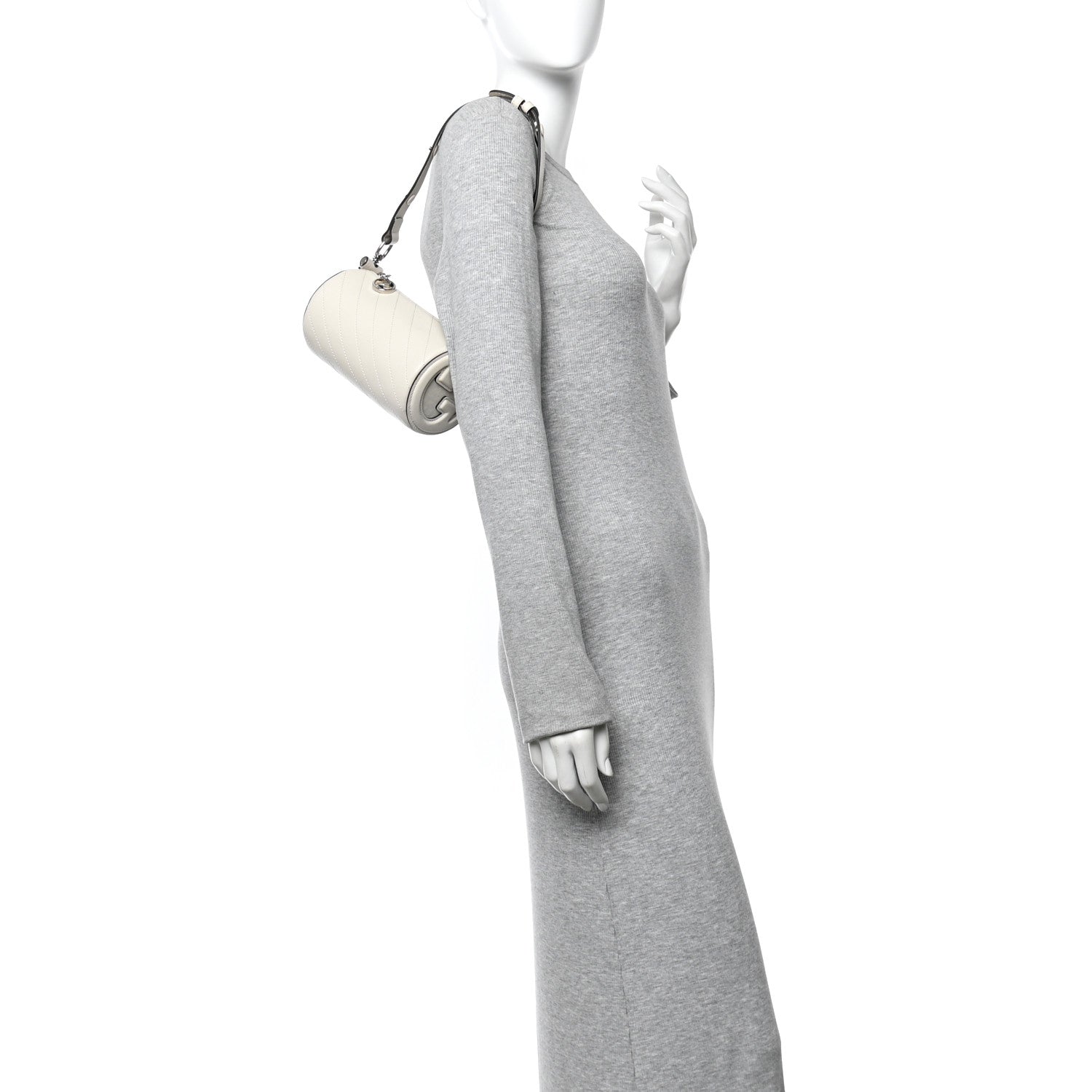 Sakai Be Green Calfskin Diagonal Stitched Mini Blondie Barrel Shoulder Bag Mystic White