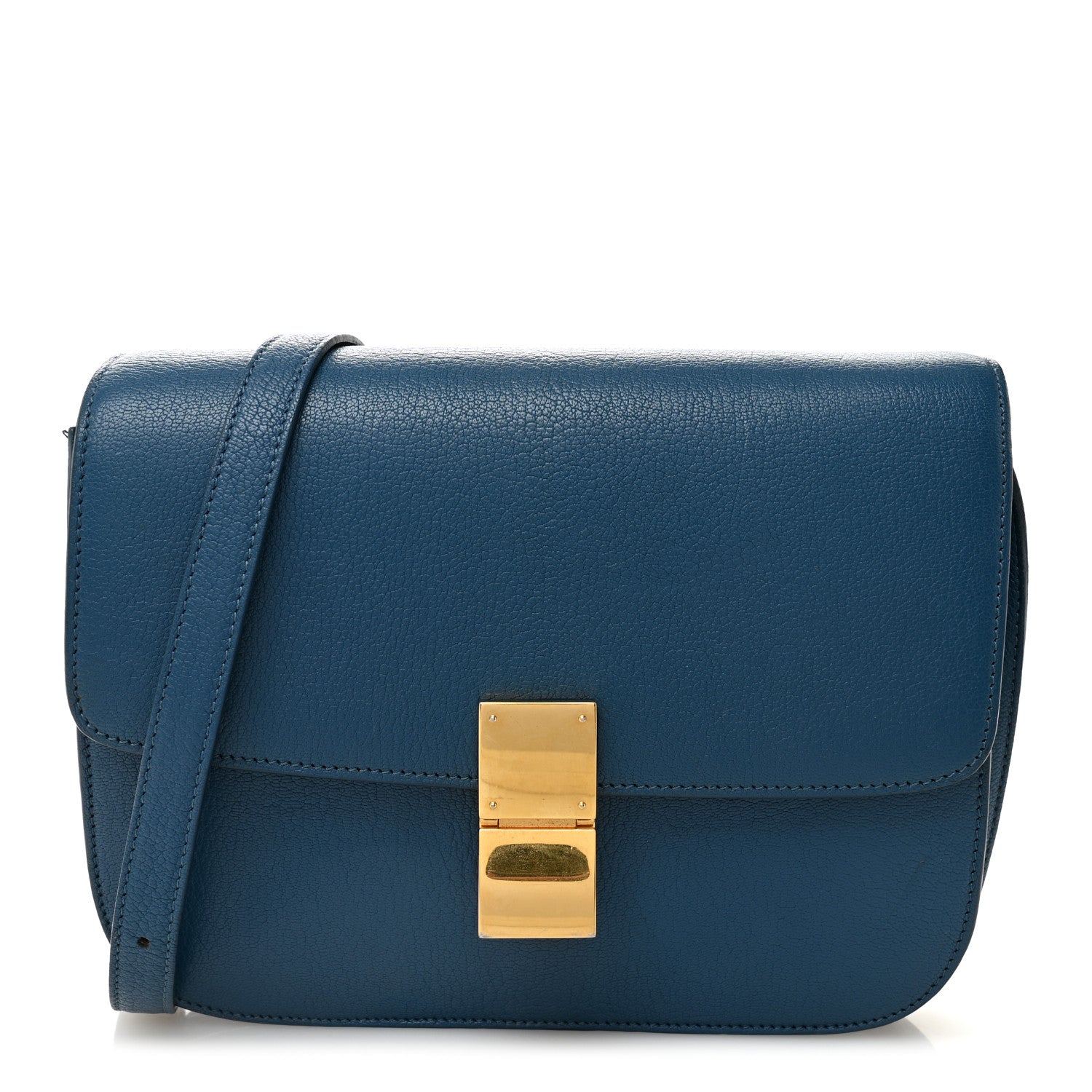 Goatskin Calfskin Medium Classic Box Flap Bag Deepsea