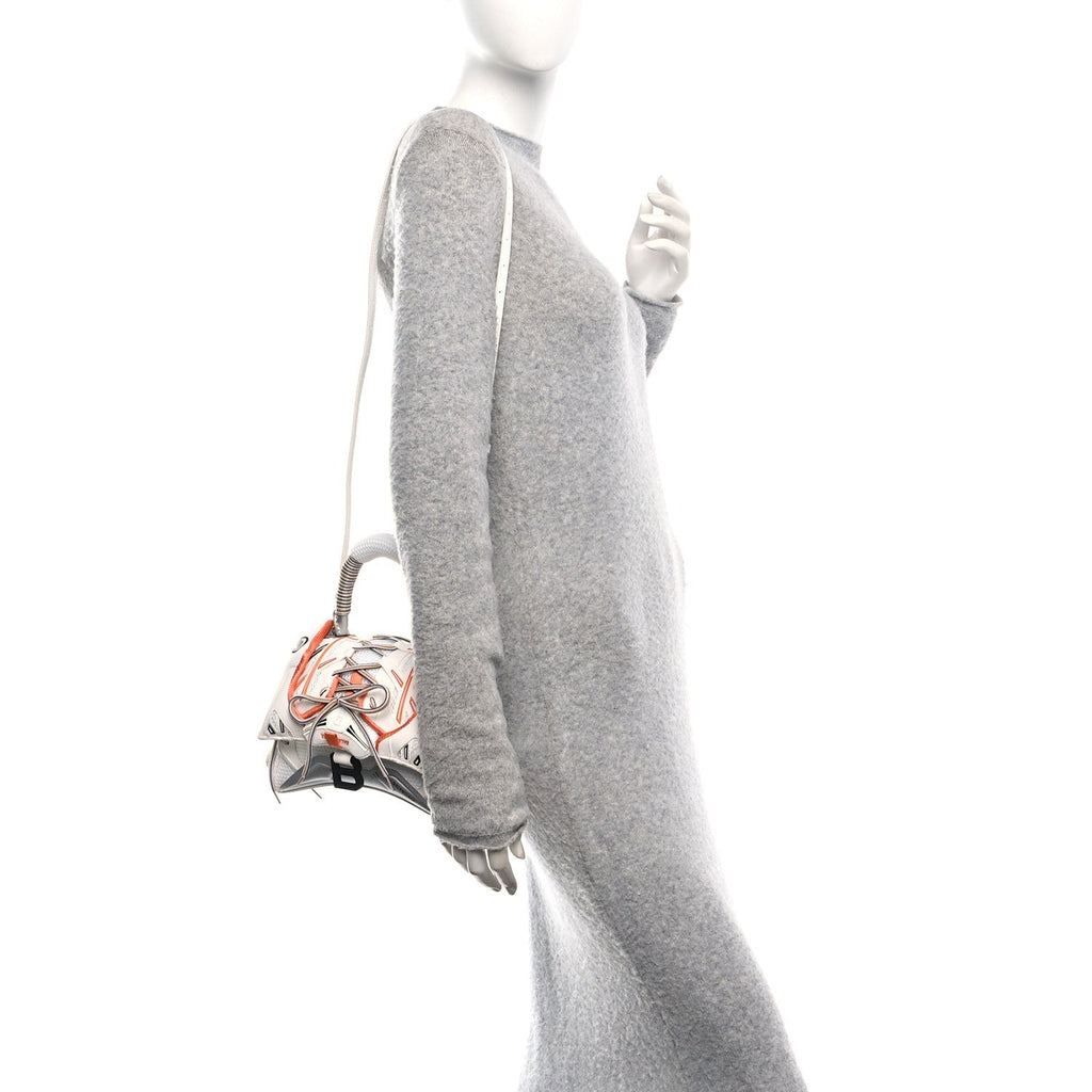 Faux Calfskin Fabric Glow In The Dark Small Sneakerhead Top Handle Bag White Orange