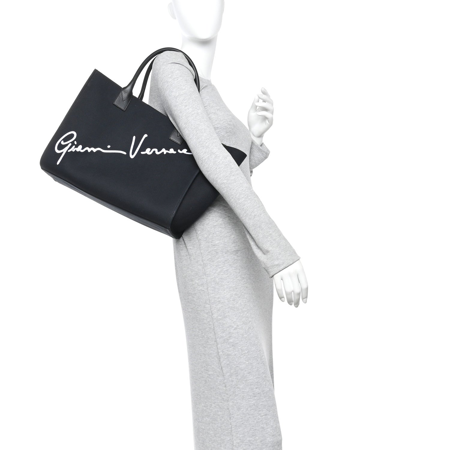 Canvas Suppler Calfskin Cabas GV Signature Tote Black