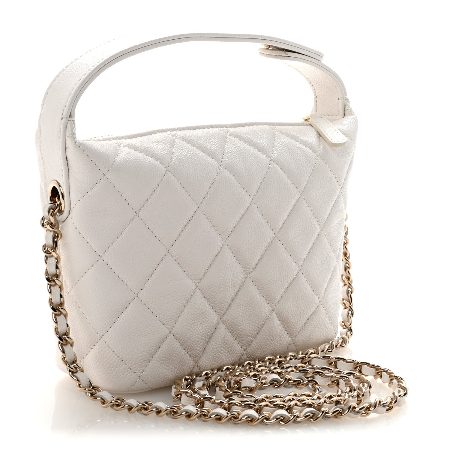 Caviar Quilted Hobo Clutch With Chain White