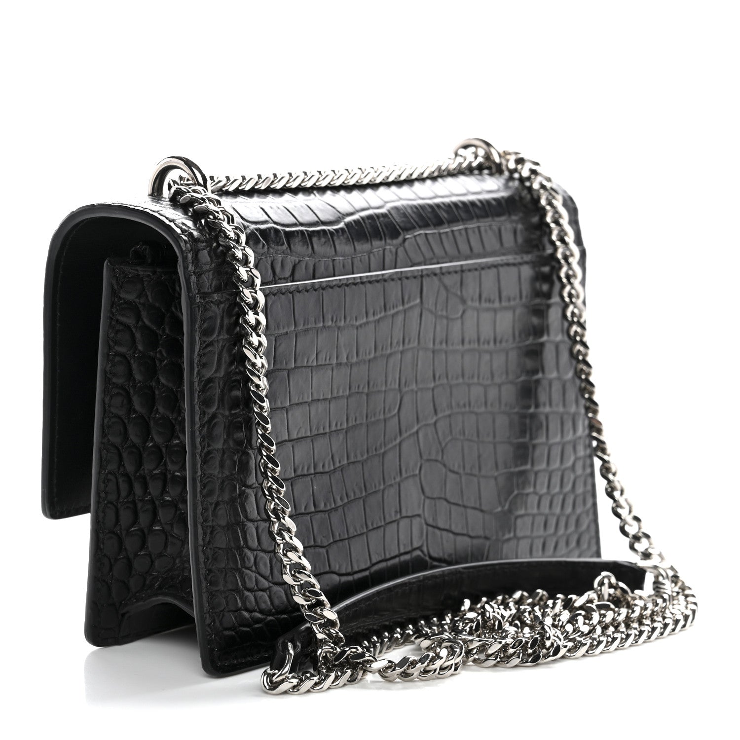 Calfskin Crocodile Embossed Monogram Sunset Chain Wallet Black