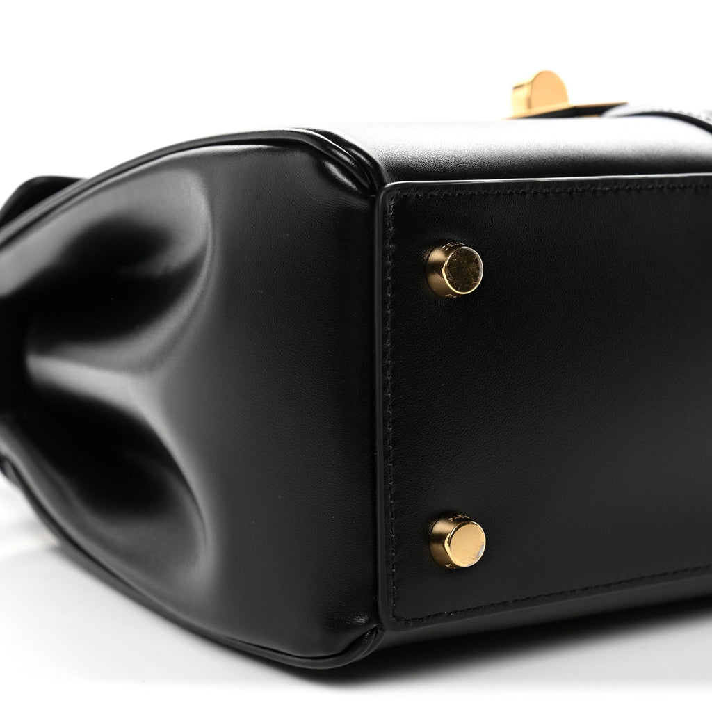 Satinated Calfskin Small 16 Top Handle Bag Black