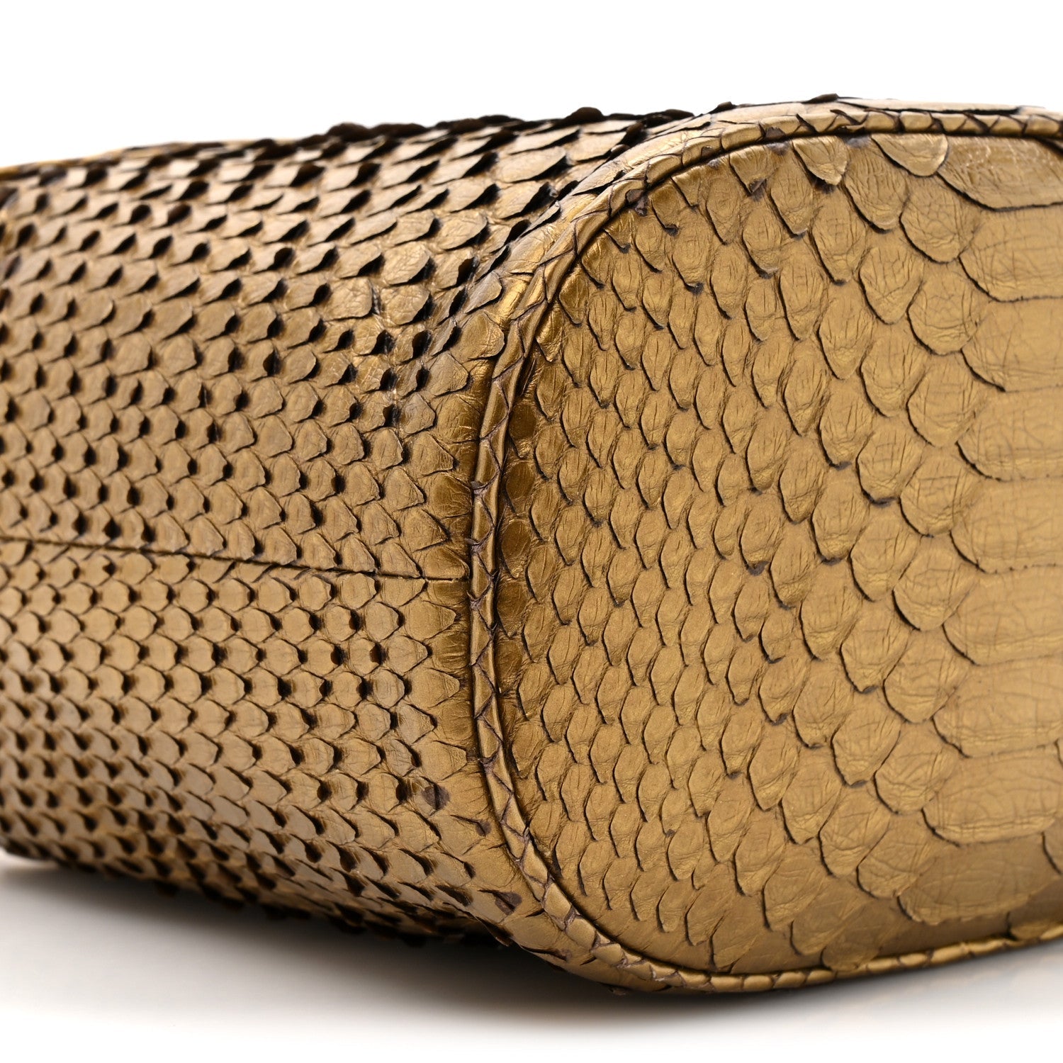 Metallic Snakeskin Paris Hamburg Drawstring Bucket Bag Gold