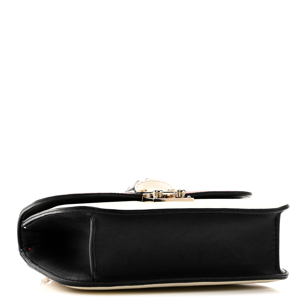Vitello Small Glam Lock Rockstud Flap Red Ivory Black