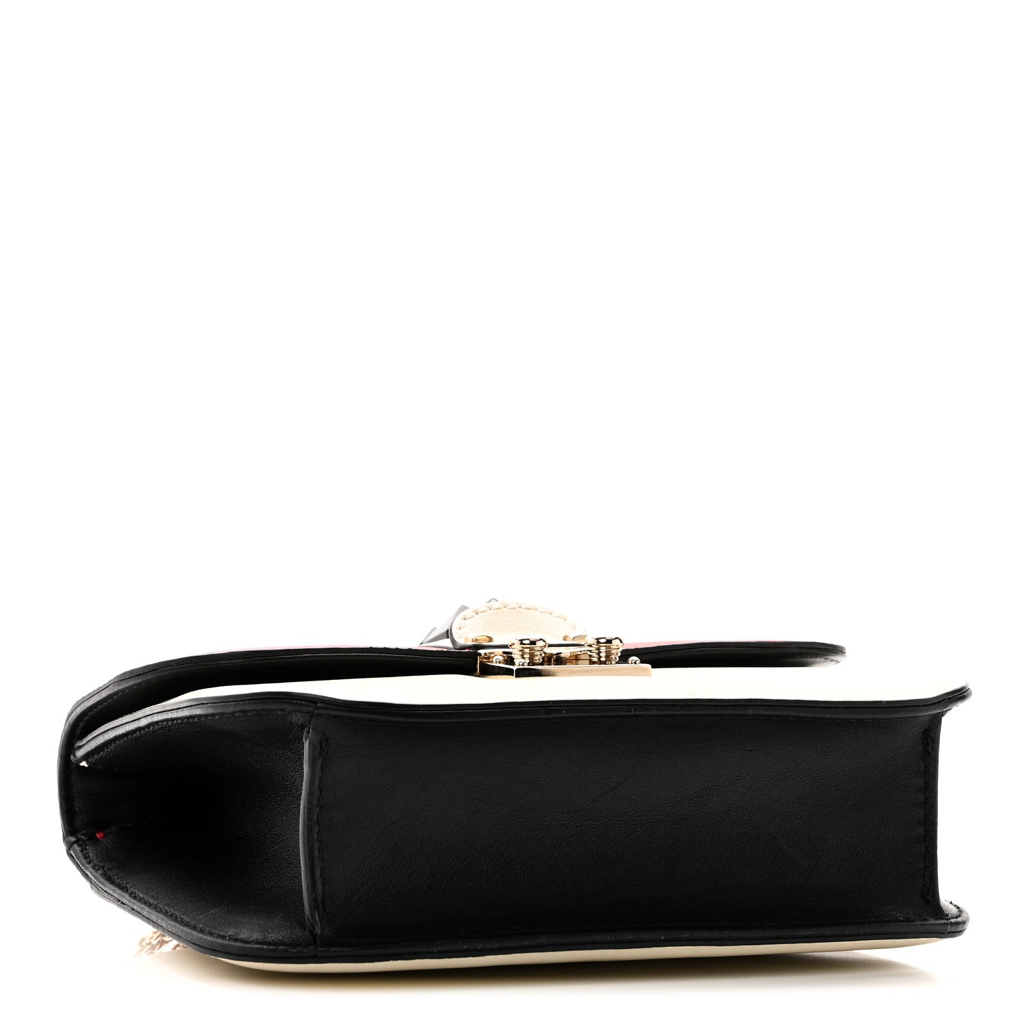 Vitello Small Glam Lock Rockstud Flap Red Ivory Black