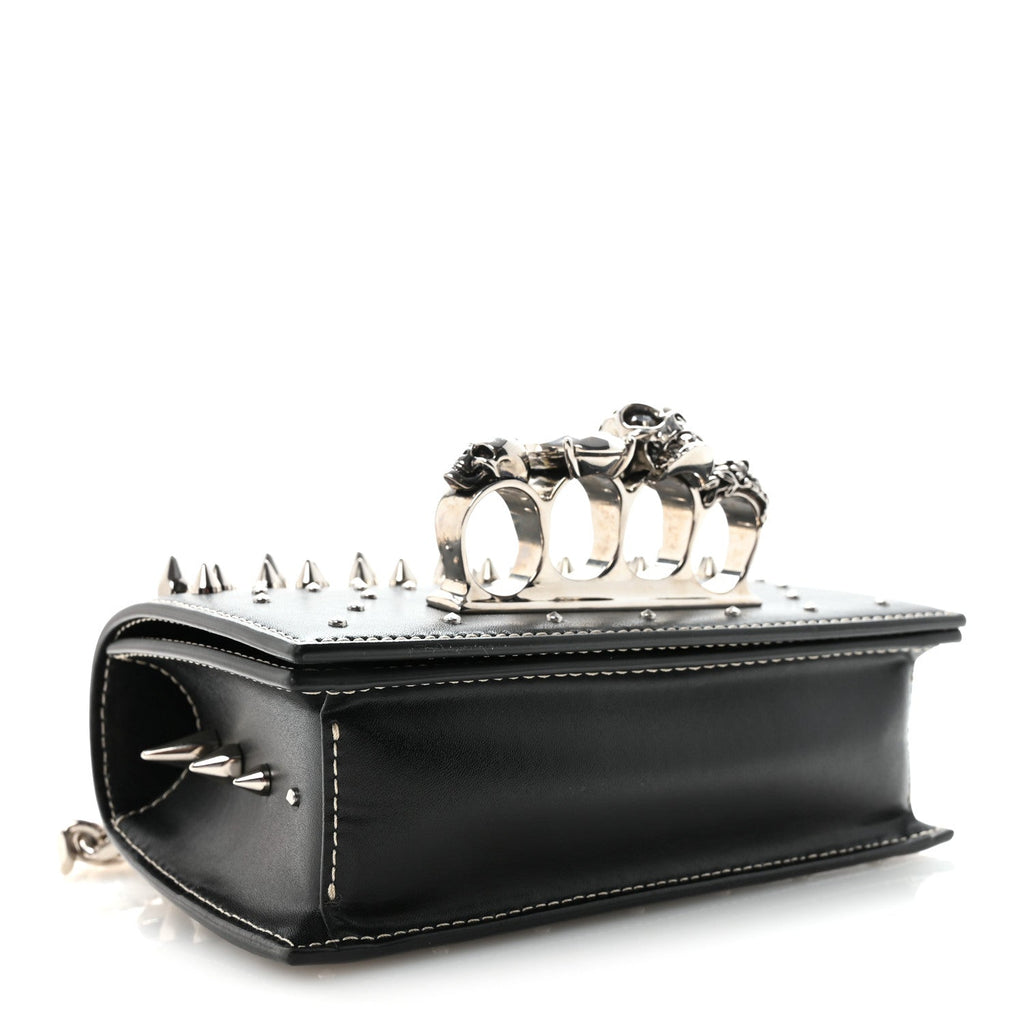 Calfskin Spike Studded Knuckle Satchel Black Silver