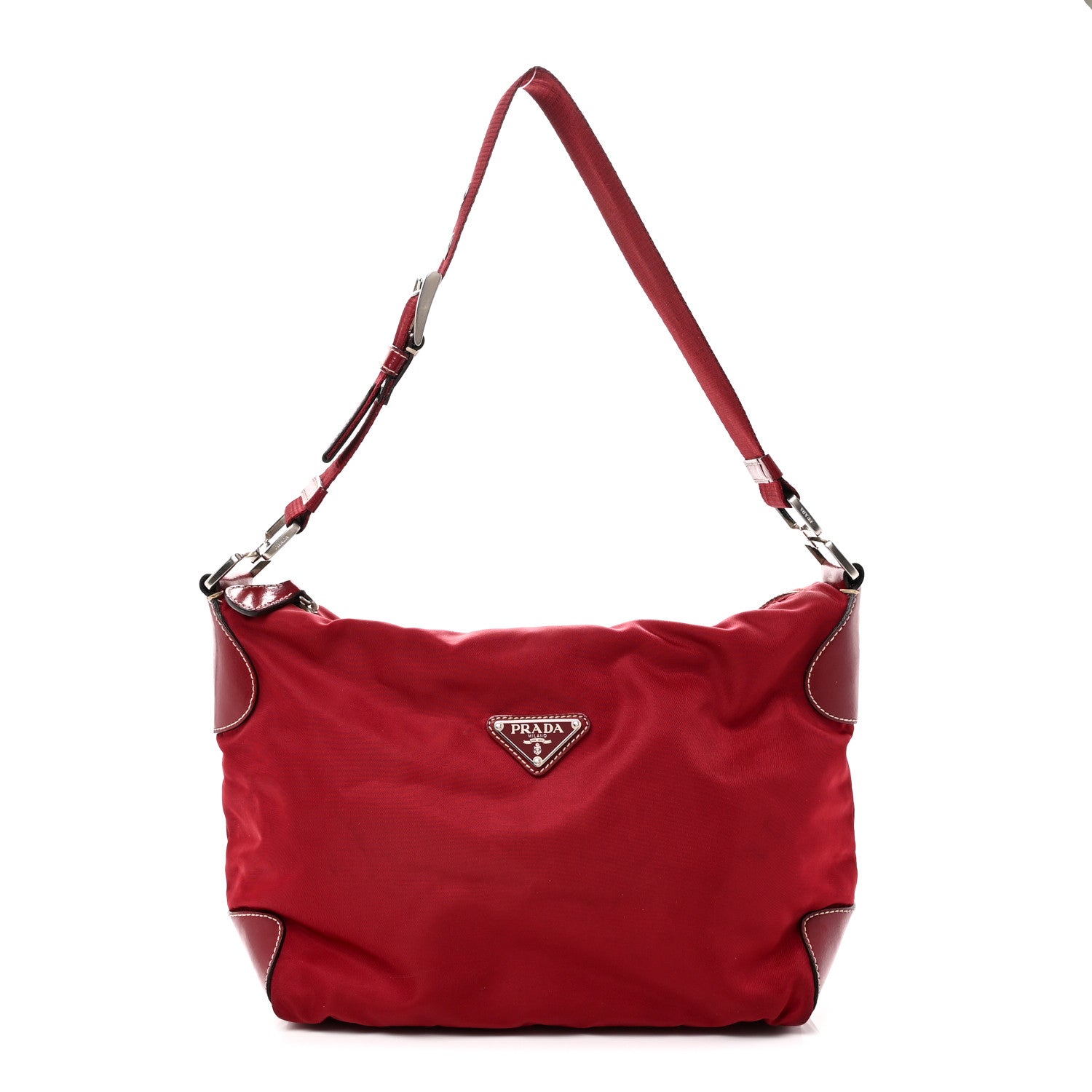 Tessuto Nylon Calfskin Hobo Fuoco