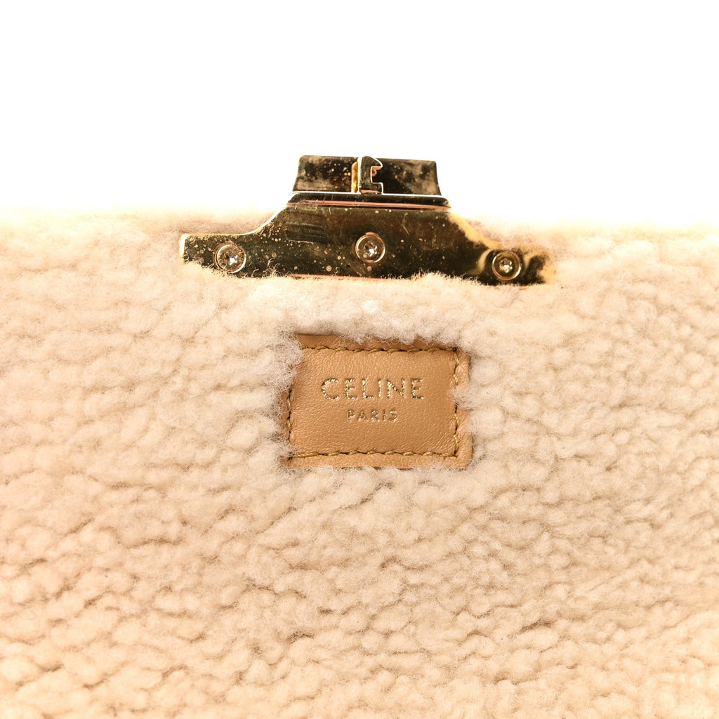 Suede Shearling Triomphe Chain Shoulder Bag Beige