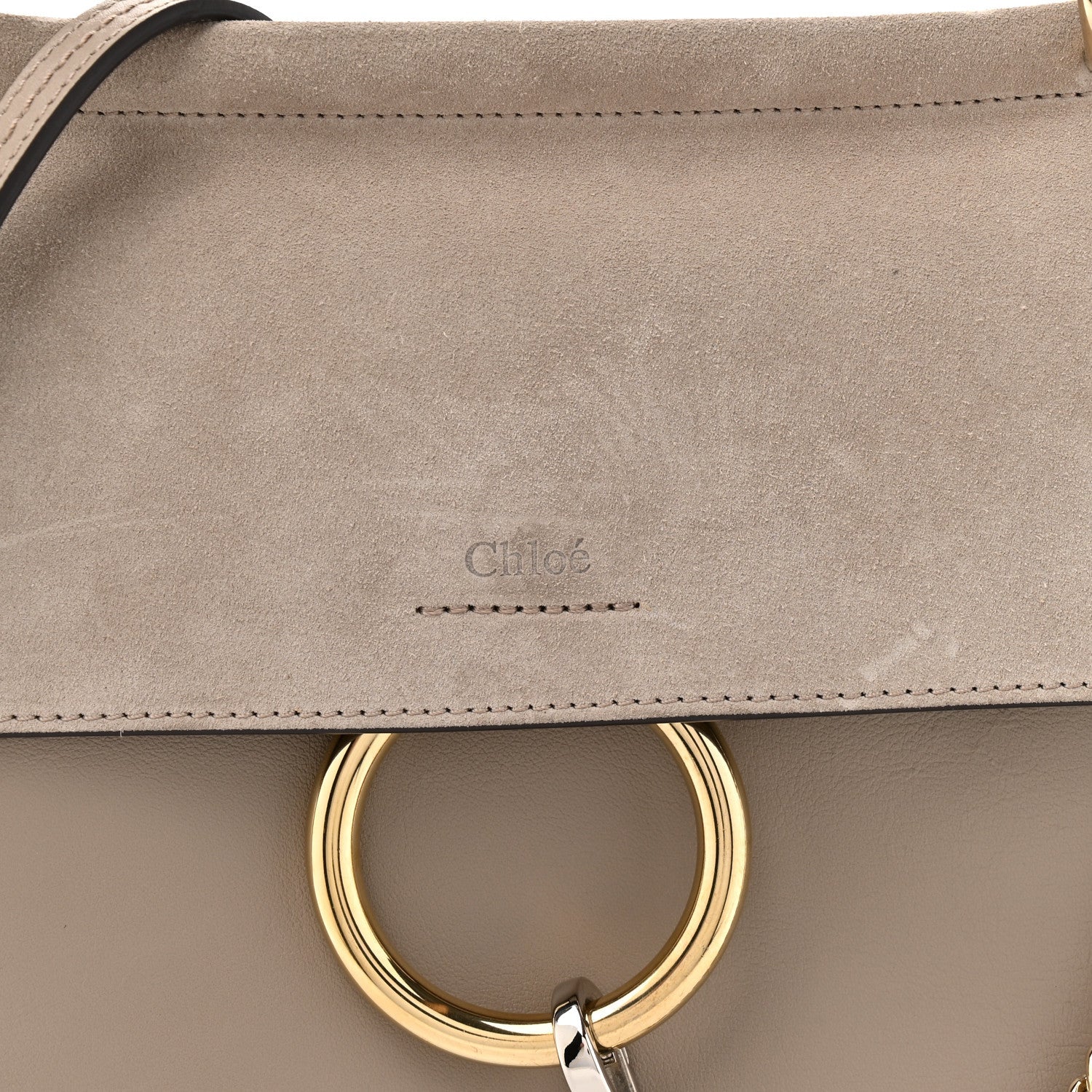Suede Calfskin Small Faye Top Handle Bag Motty Grey