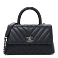 Caviar Chevron Quilted Mini Coco Handle Flap Dark Grey