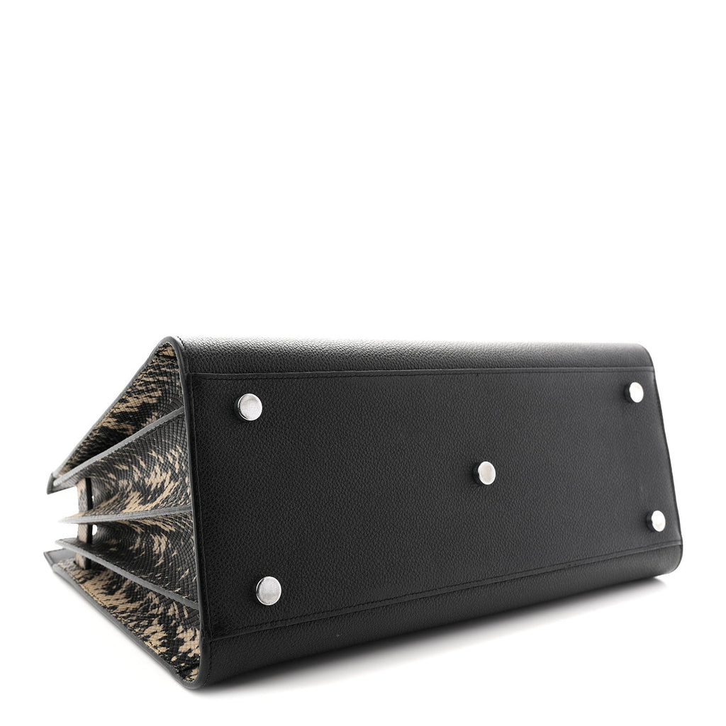 Grained Calfskin Embossed Python Small Sac De Jour Black