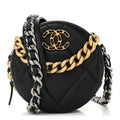 Shiny Goatskin Quilted Chanel 19 Round Clutch With Chain Black