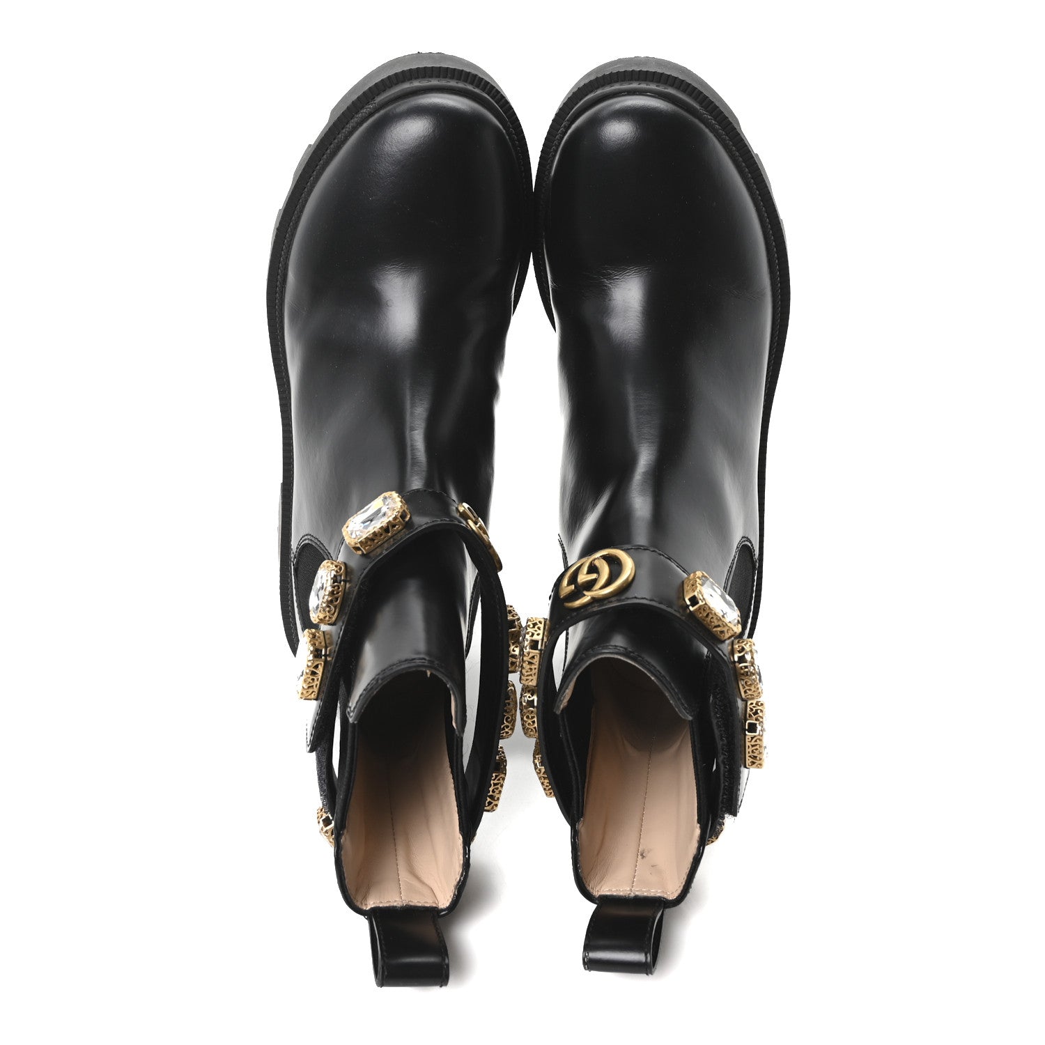 Calfskin Crystal GG Trip Chelsea Ankle Boots 35 Black