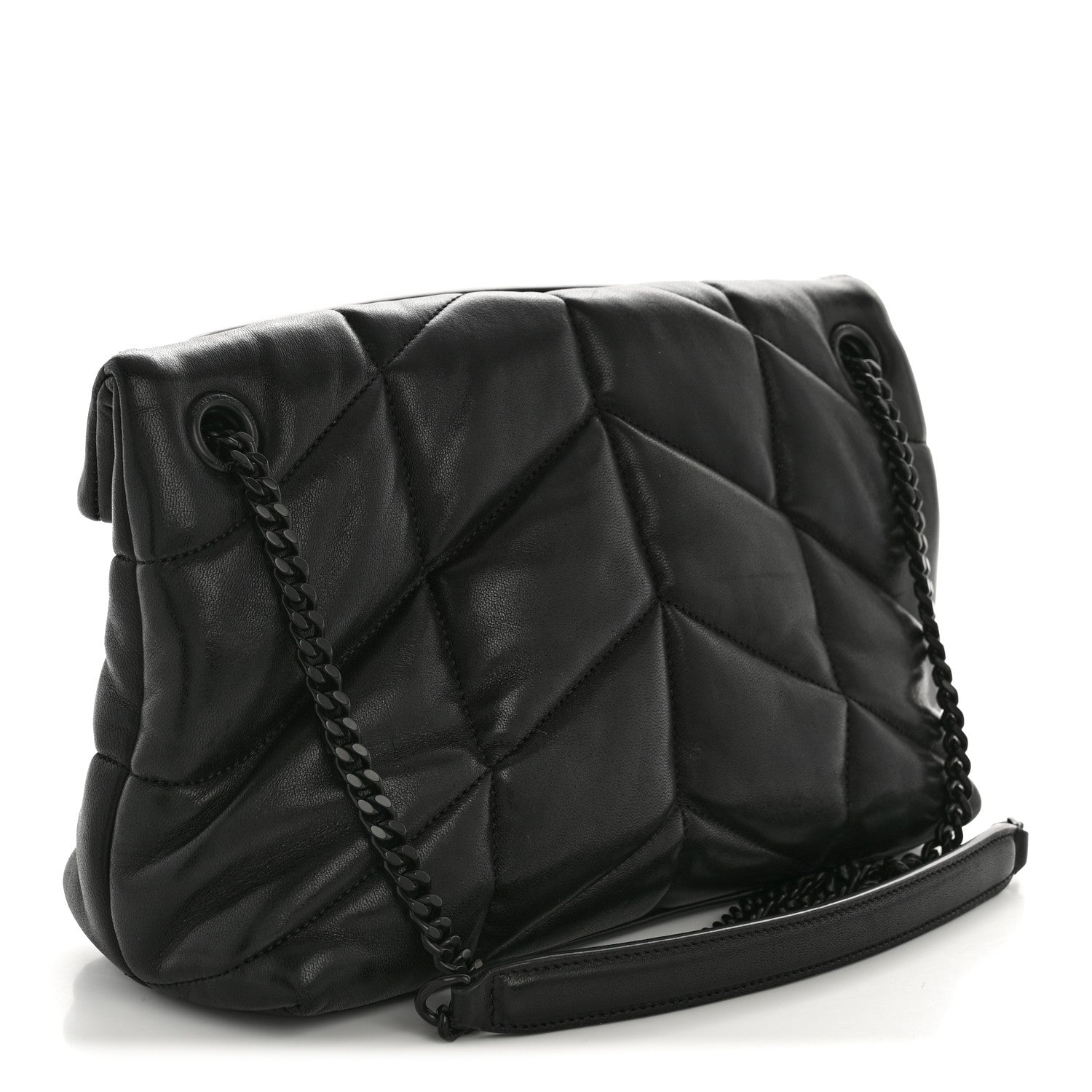 Lambskin Quilted Monogram Monochrome Small Loulou Puffer Chain Satchel Black