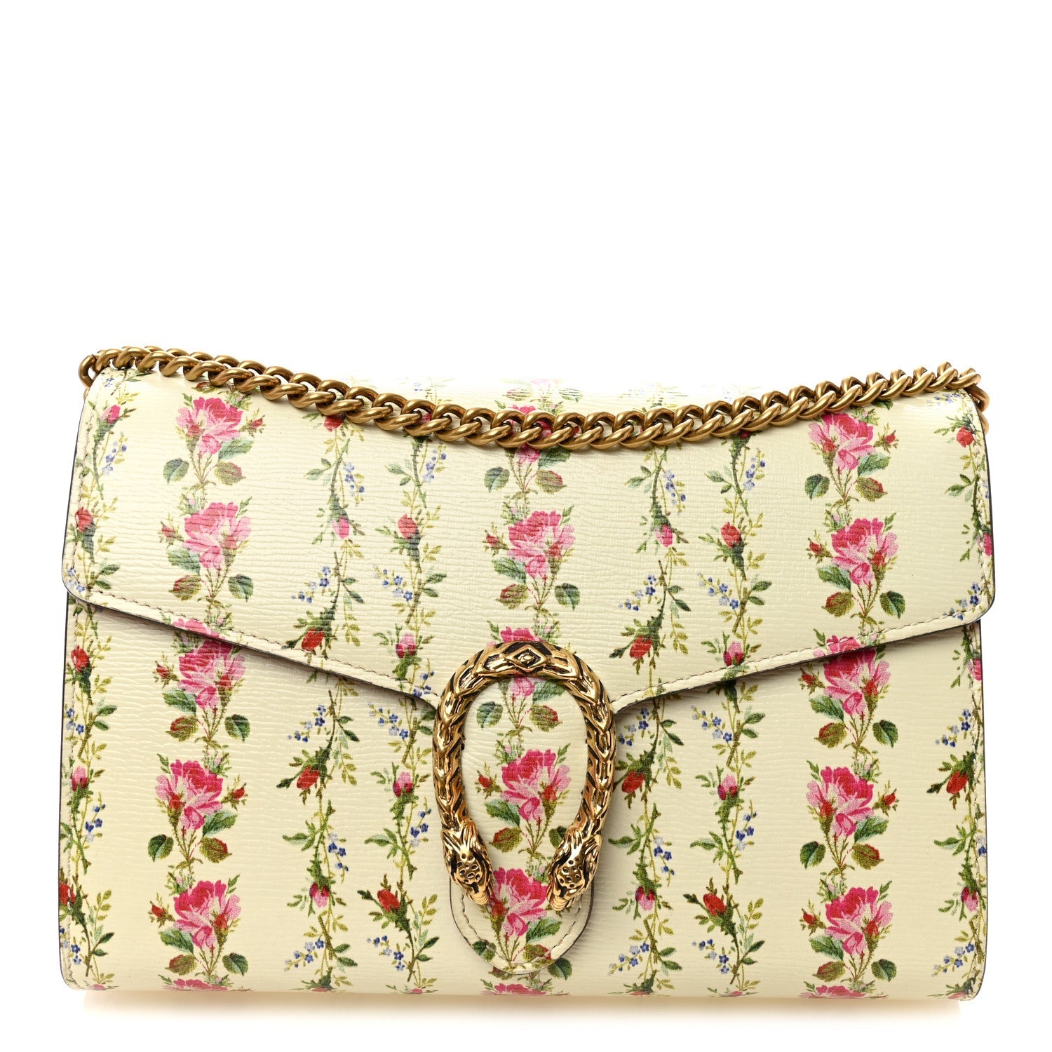 Calfskin Floral Print Mini Dionysus Chain Wallet Ivory Pink