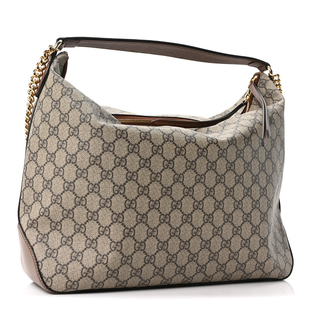 GG Supreme Monogram Large Linea A Hobo Light Brown