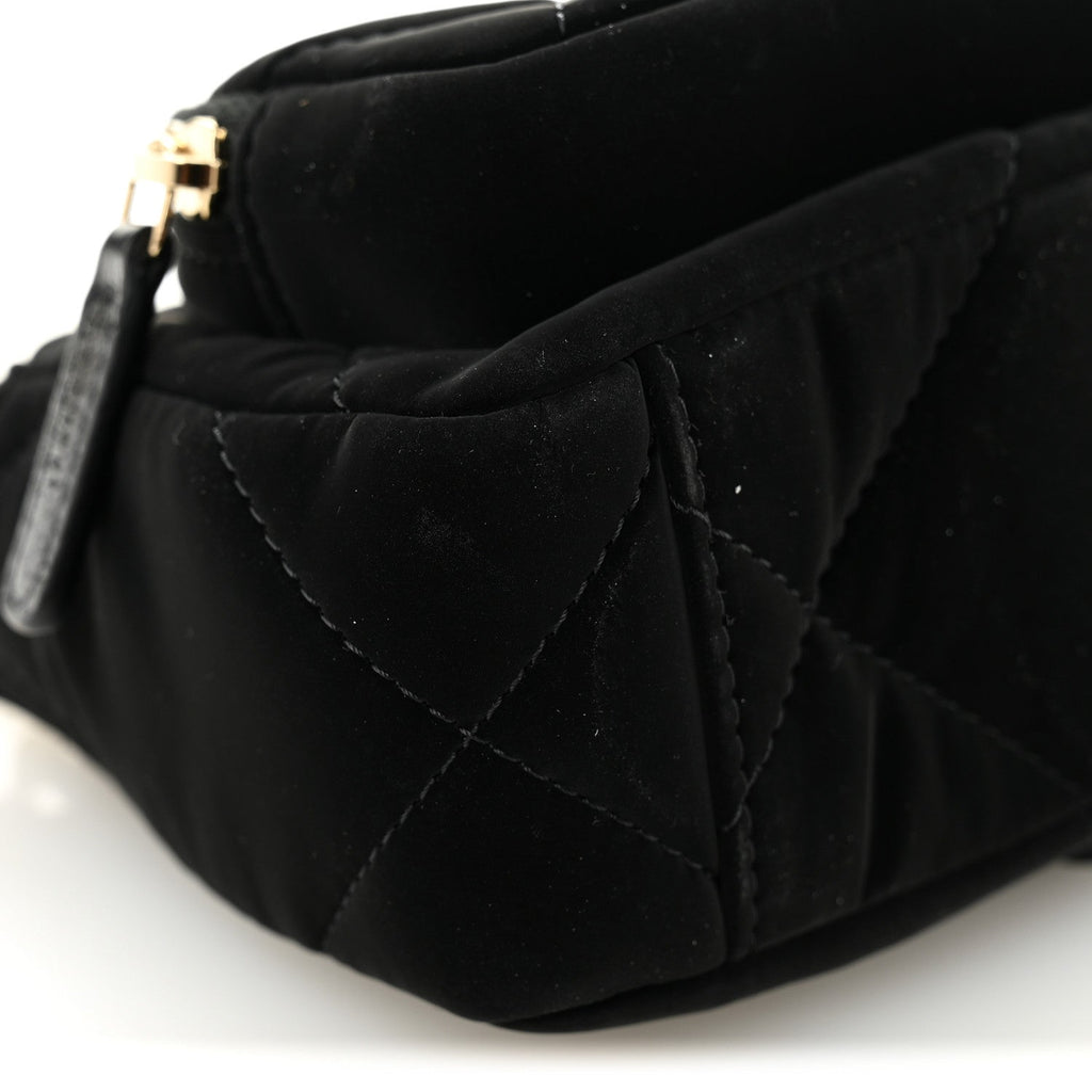 Velvet Effect Nylon Shiny Crumpled Calfskin Mini Quilted Chanel 25 Clutch With Chain Black