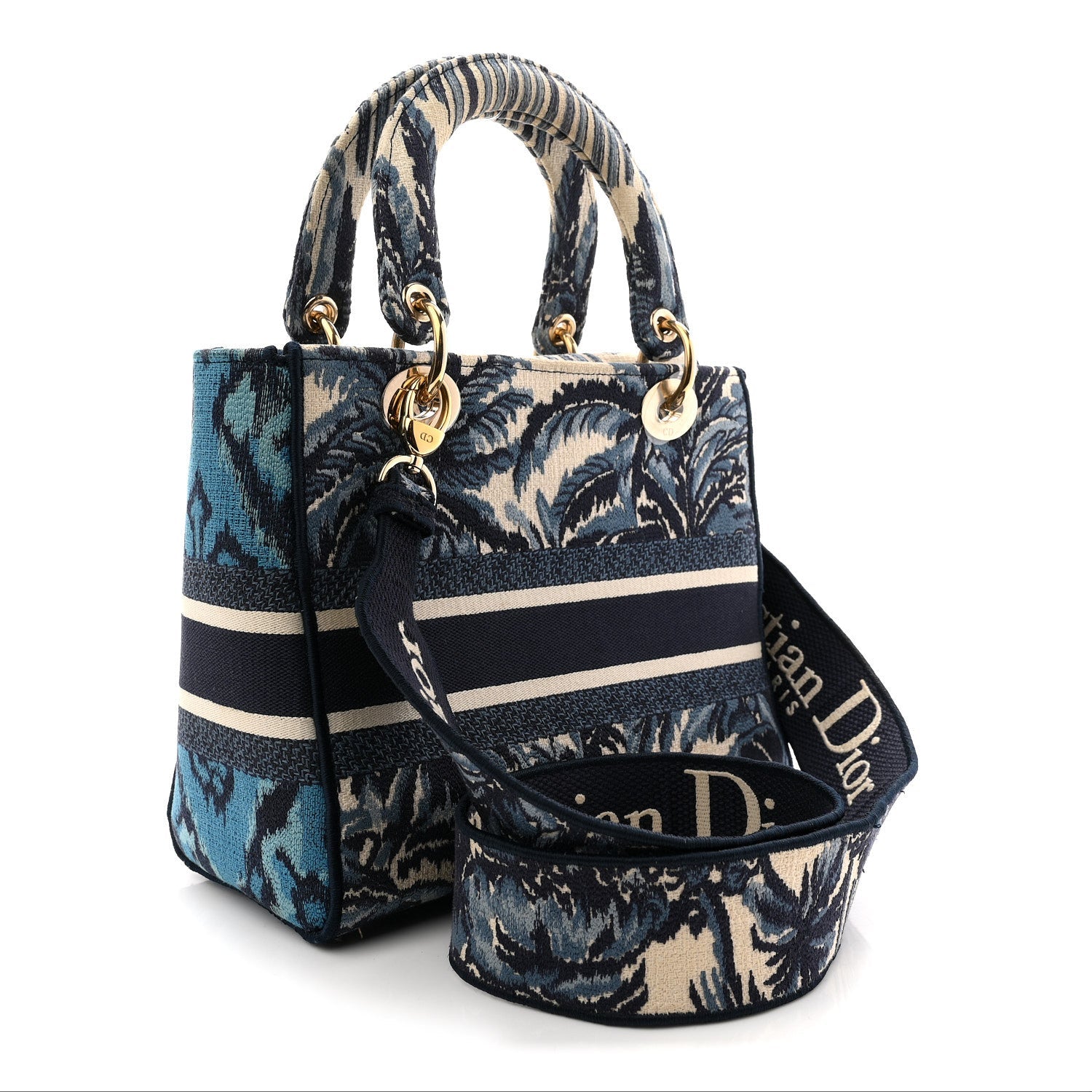 Canvas Embroidered Palm Tree Toile De Jouy Medium Lady D-Lite Blue
