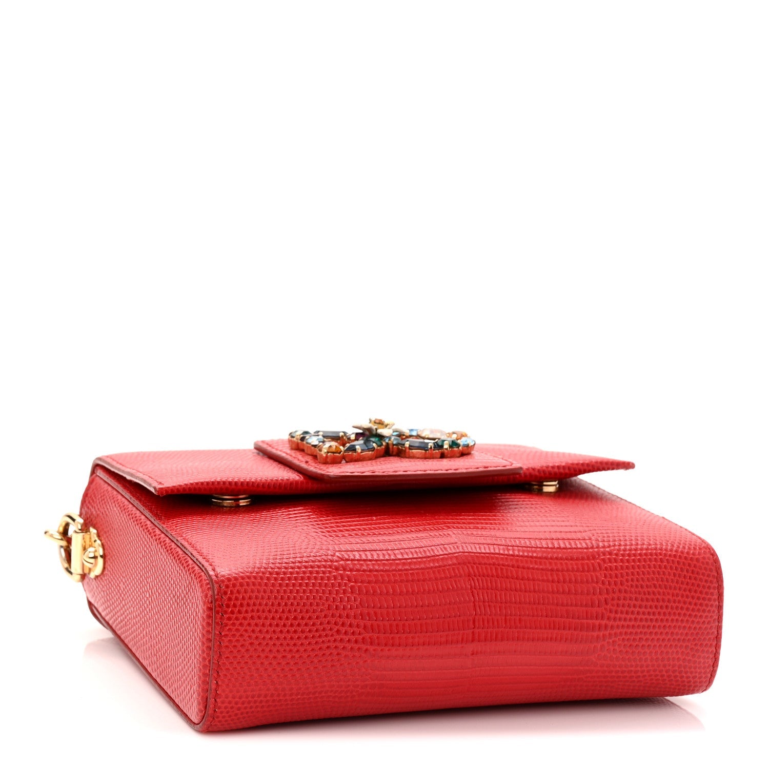 Lizard Embossed Crystal Embellished DG Millennials Mini Crossbody Bag Red