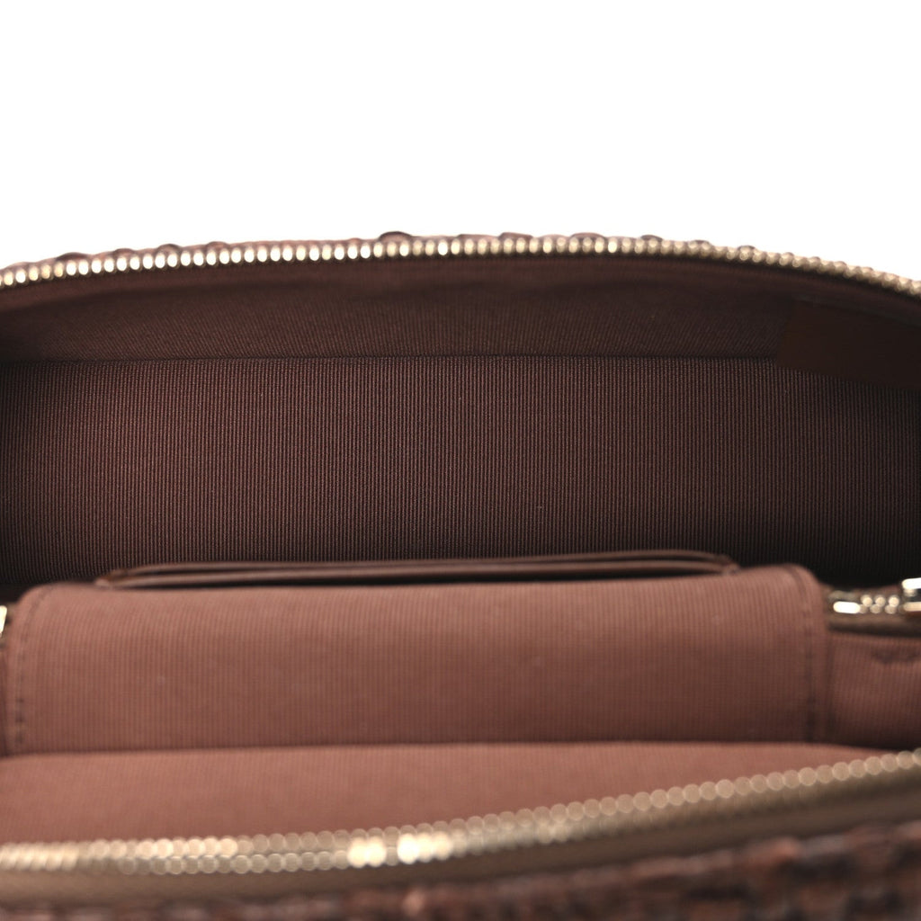 Braided Raffia Quilted Top Handle Slim Vanity With Chain Brown