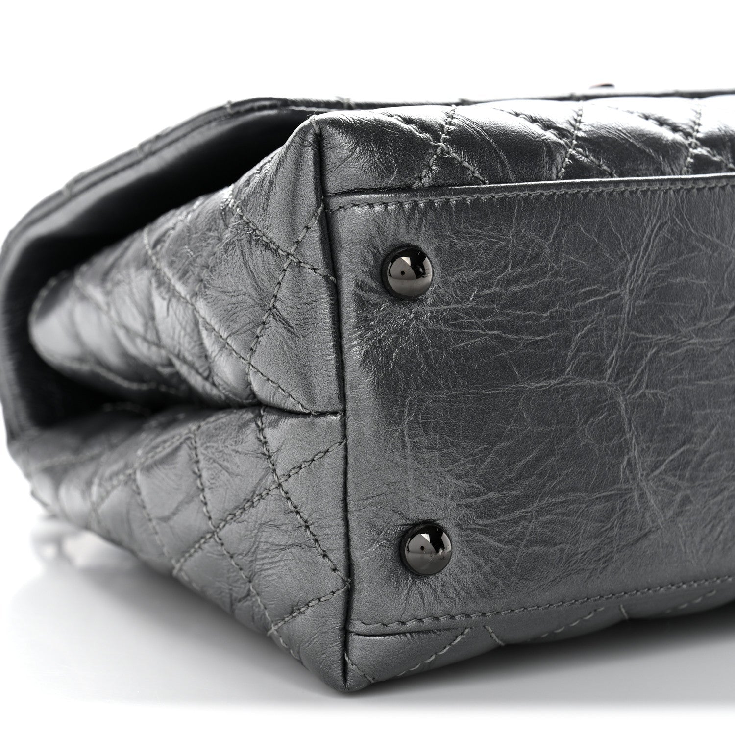 Metallic Aged Calfskin Quilted Small Coco Handle Flap Charcoal