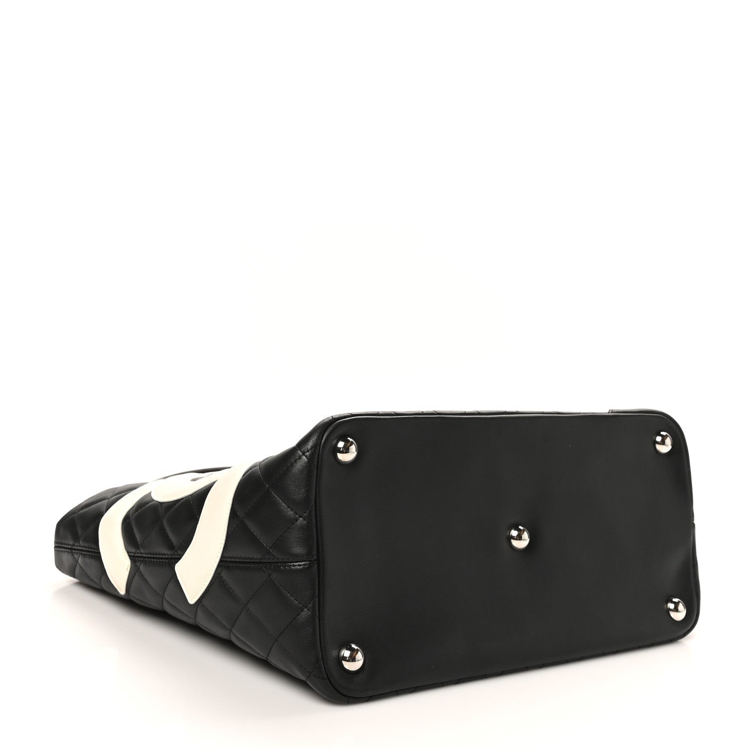 Calfskin Quilted Large Cambon Tote Black White