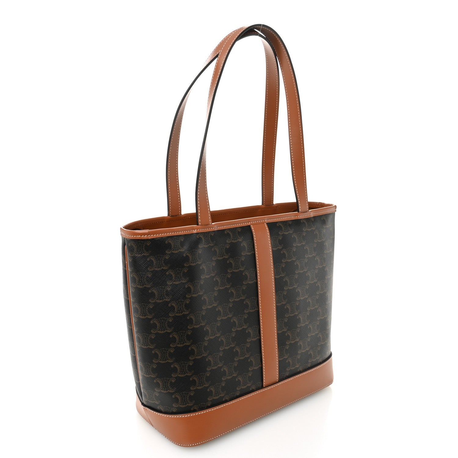 Triomphe Canvas Calfskin Small Cabas Bag Tan