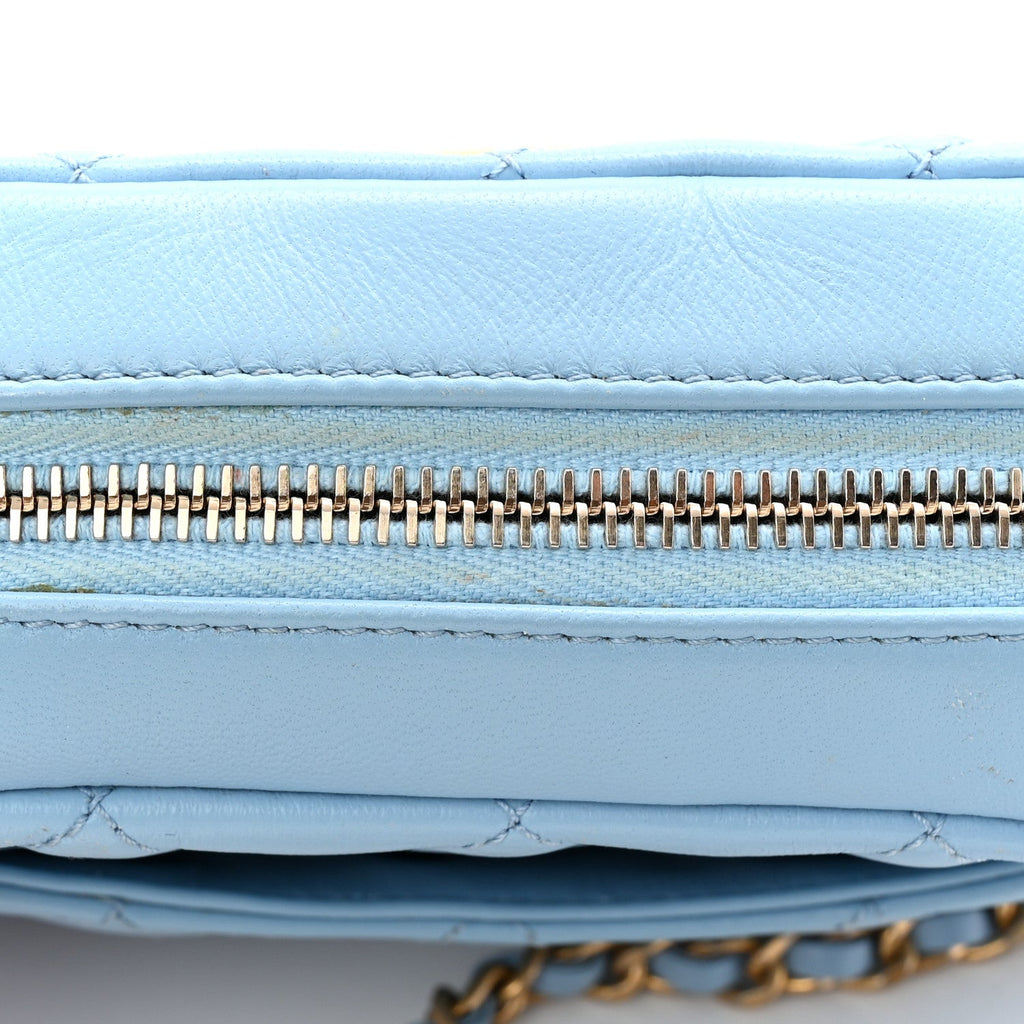 Lambskin Quilted CC Pearl Crush Camera Case Light Blue