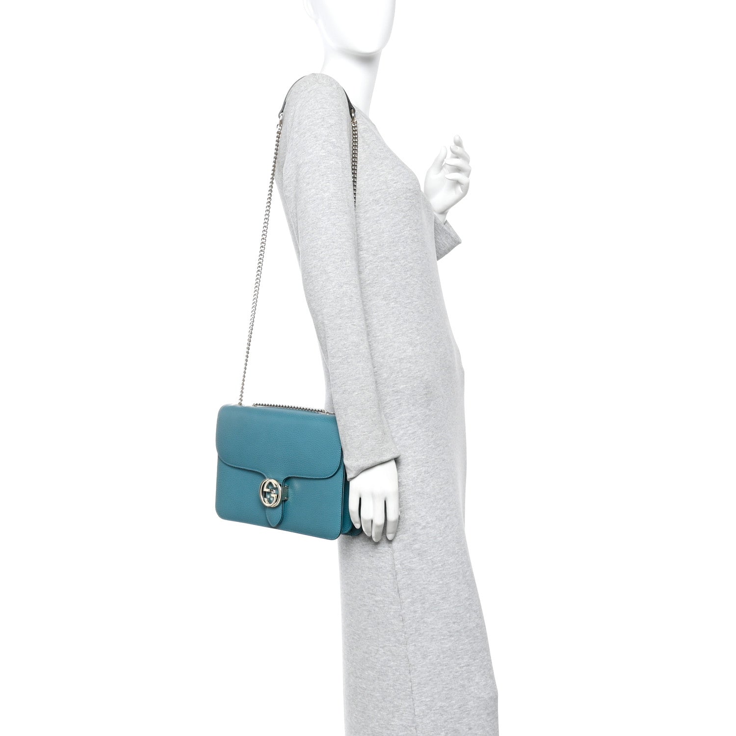 Dollar Calfskin Interlocking G Shoulder Bag Deep Cobalt
