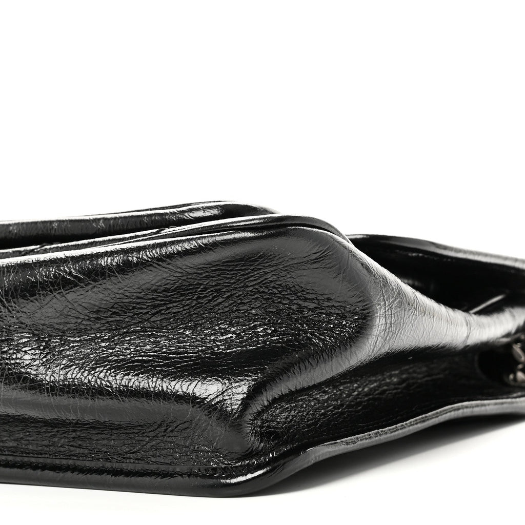 Crinkled Calfskin Matelasse Monogram Medium Niki Chain Satchel Black