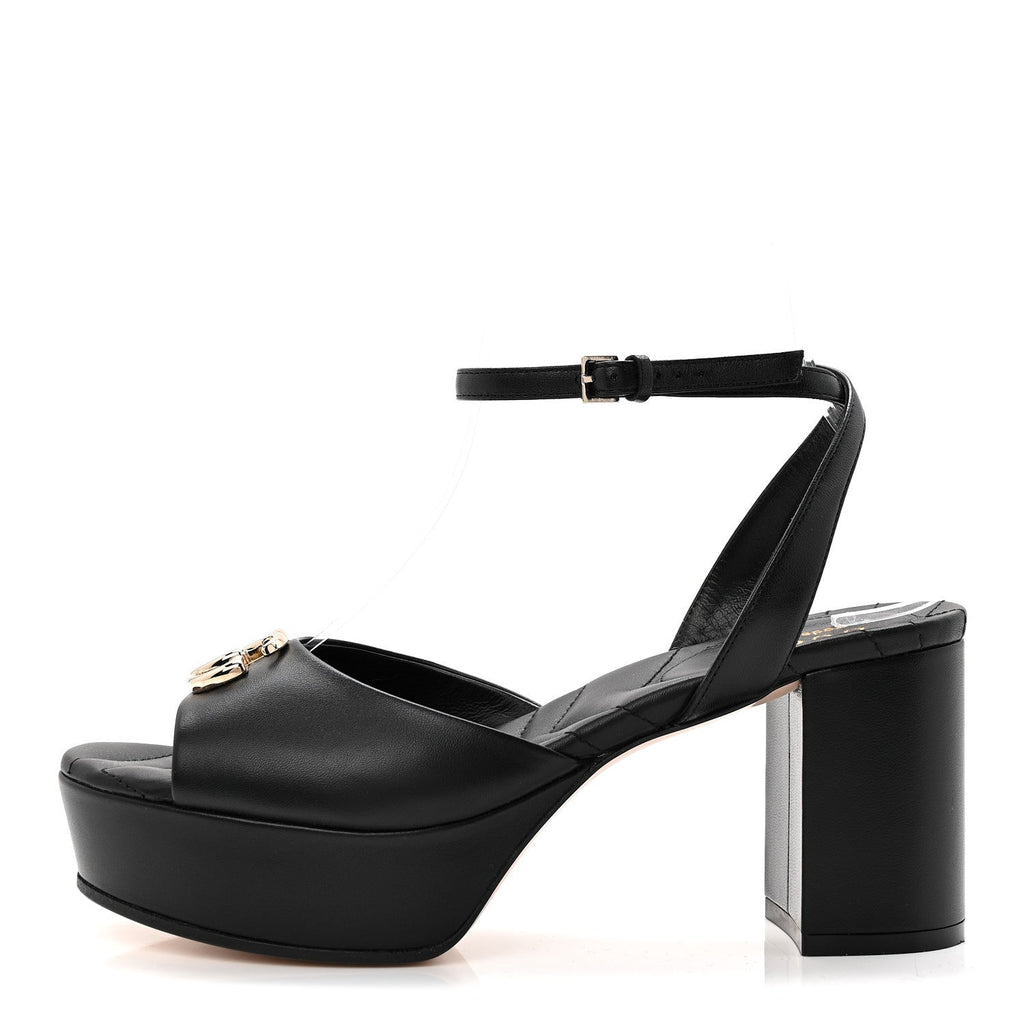 Calfskin GG Charlotte Ankle Wrap 30/85mm Platform Sandals 37.5 Black