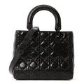 Crinkled Calfskin Cannage Medium Lady Dior Black