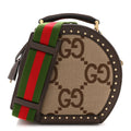 Monogram Jumbo GG Textured Dollar Calfskin Web Mini Savoy Hat Box Camel Ebony New Acero
