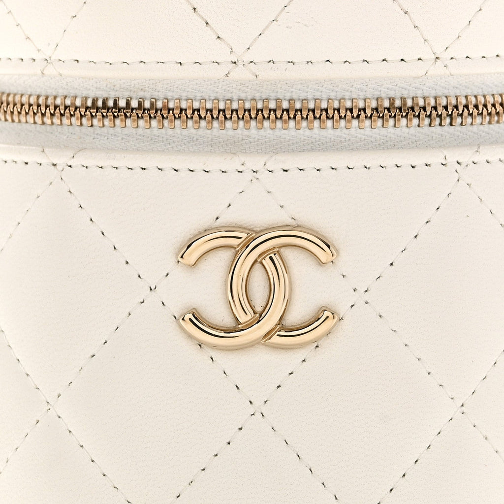 Lambskin Quilted Ruched Handle Vanity Case White