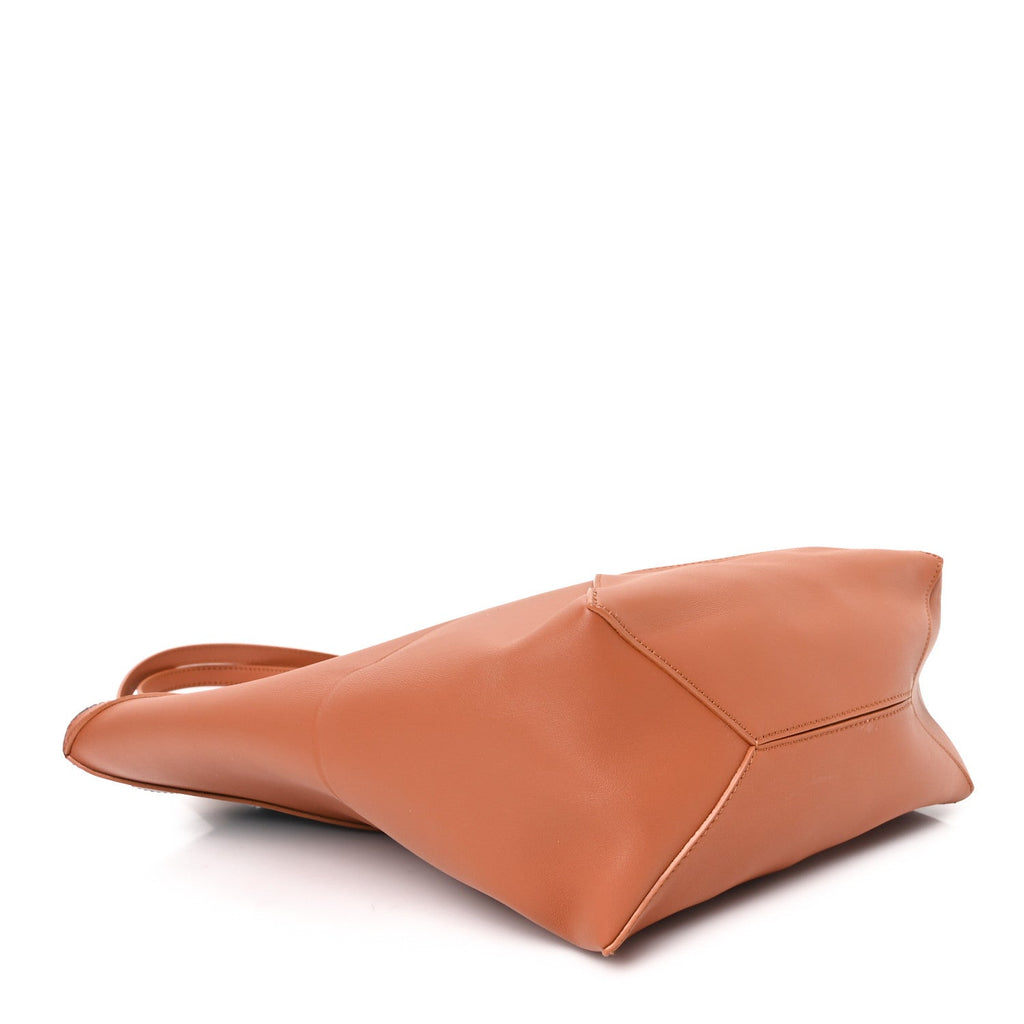 x Albers Calfskin Medium Puzzle Fold Tote Caramel Bright Green