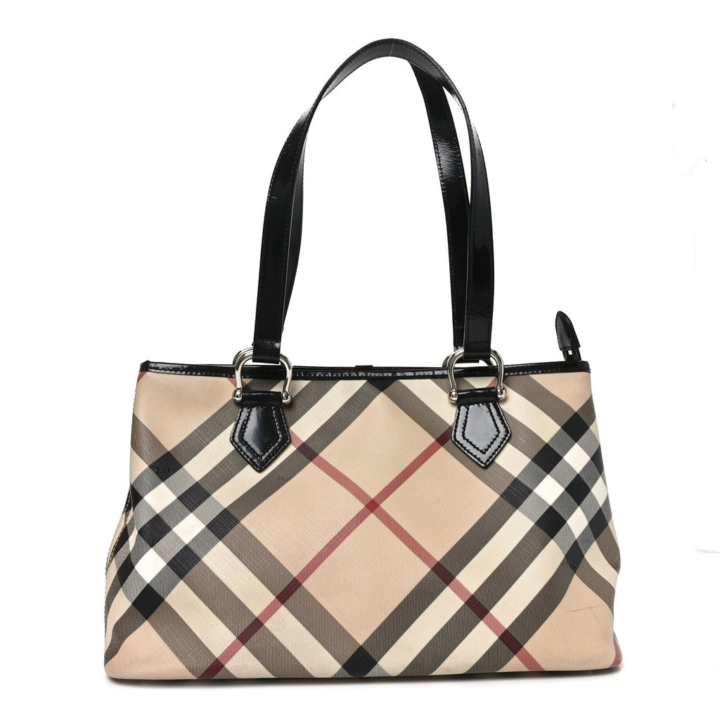 Metallic Calfskin Nova Check Small Nickie Tote Black