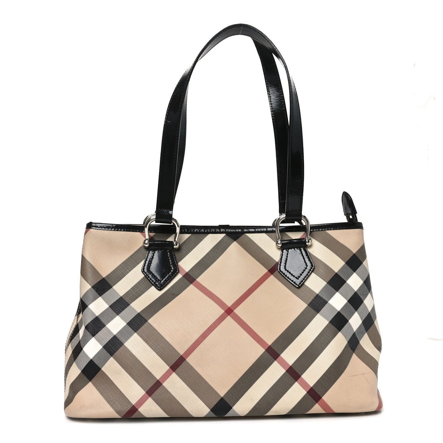 Metallic Calfskin Nova Check Small Nickie Tote Black