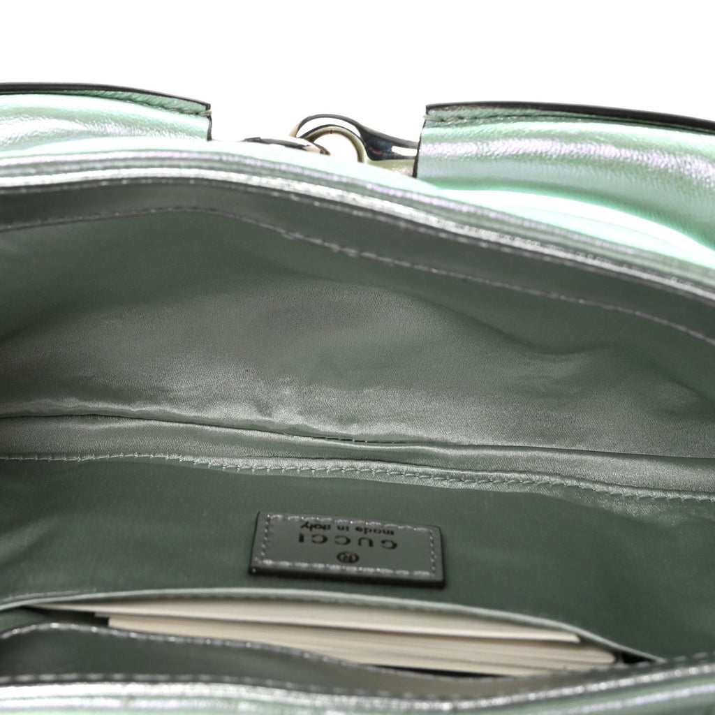 Iridescent Nappa Vertical Matelasse Medium Maxi Horsebit Chain Shoulder Bag Iridescent Salvy Green