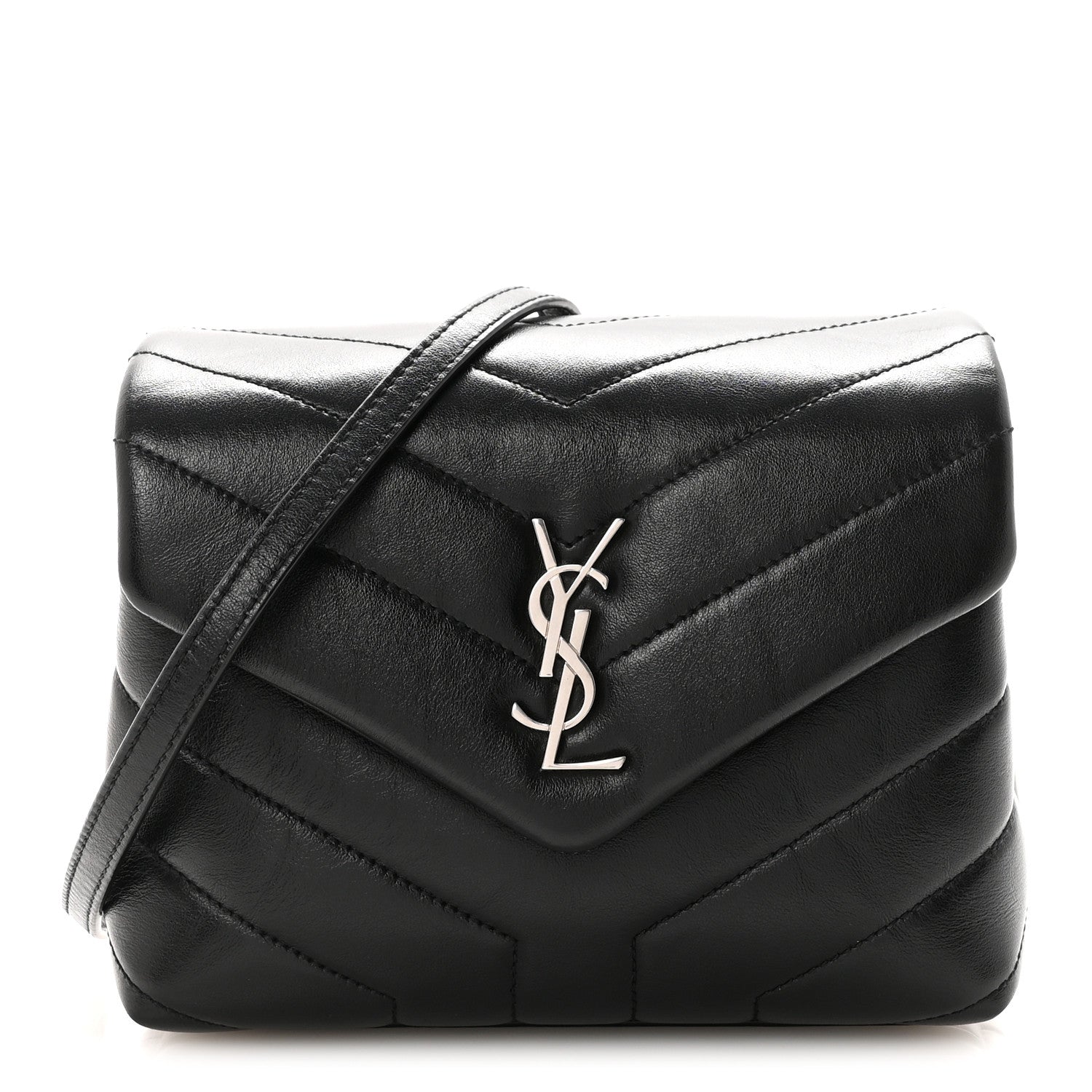 Calfskin Y Quilted Monogram Toy Loulou Crossbody Bag Black